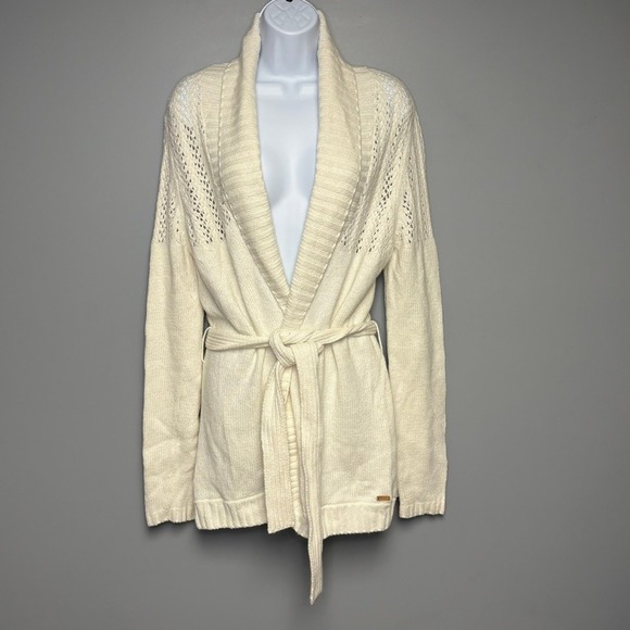 Roots Sweaters - Roots Ivory Angora Blend Minimalist Cottage Belted Open Cardigan Womens Sz XL